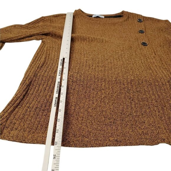 Zara Sweater Medium Womens Brown Ribbed Button Front Long Sleeve Knit Pullover - Picture 9 of 10